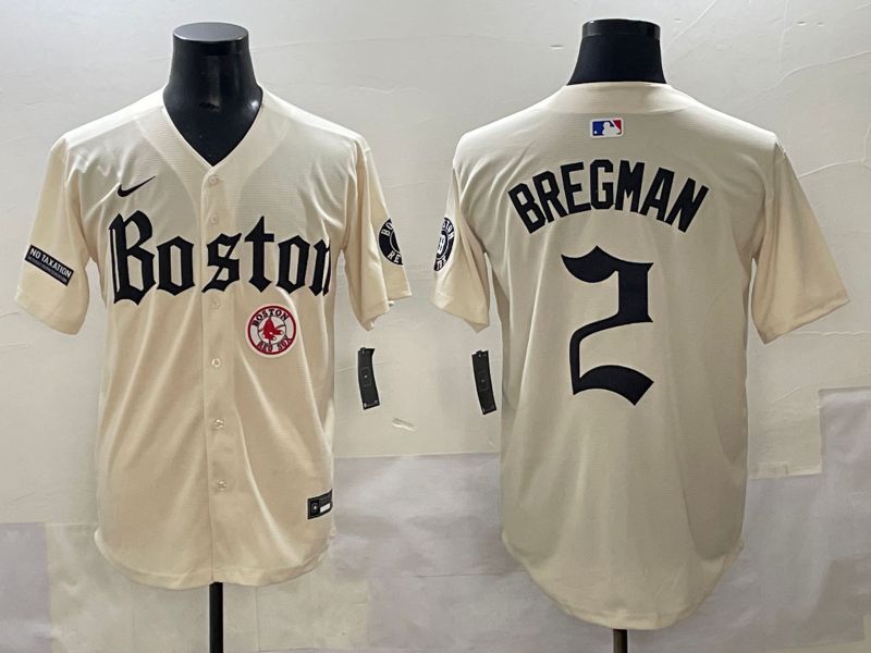 Men 2025 Boston Red Sox #2 Bregman Cream Five generations Joint Name Nike MLB Jersey style 19